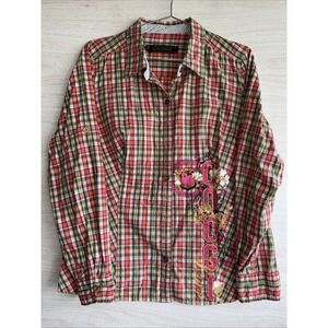 COOGI Pink and Green Plaid Embroidered Long Sleeve Western Button Up Shirt jr 1x